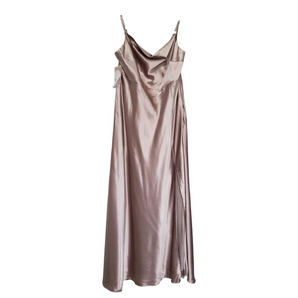 Birdy Grey Lisa Long Dress Shiny Satin Taupe Sleeveless Bridesmaid 2X - Picture 1 of 11